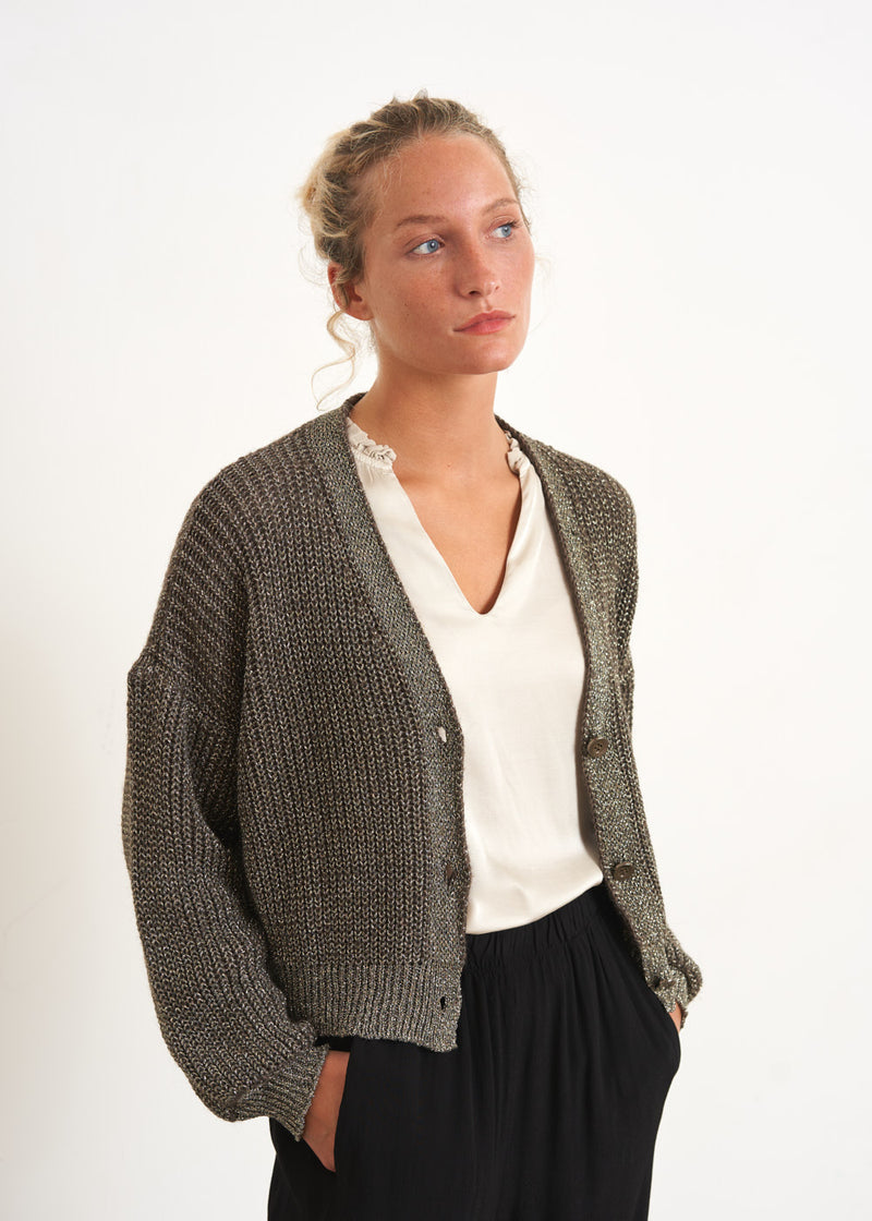 Gold metallic knit cardigan