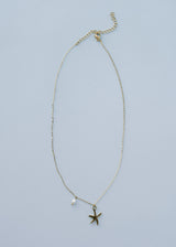Simple chain necklace with starfish and pearl pendant