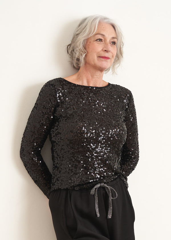 Black long sleeve sequin top