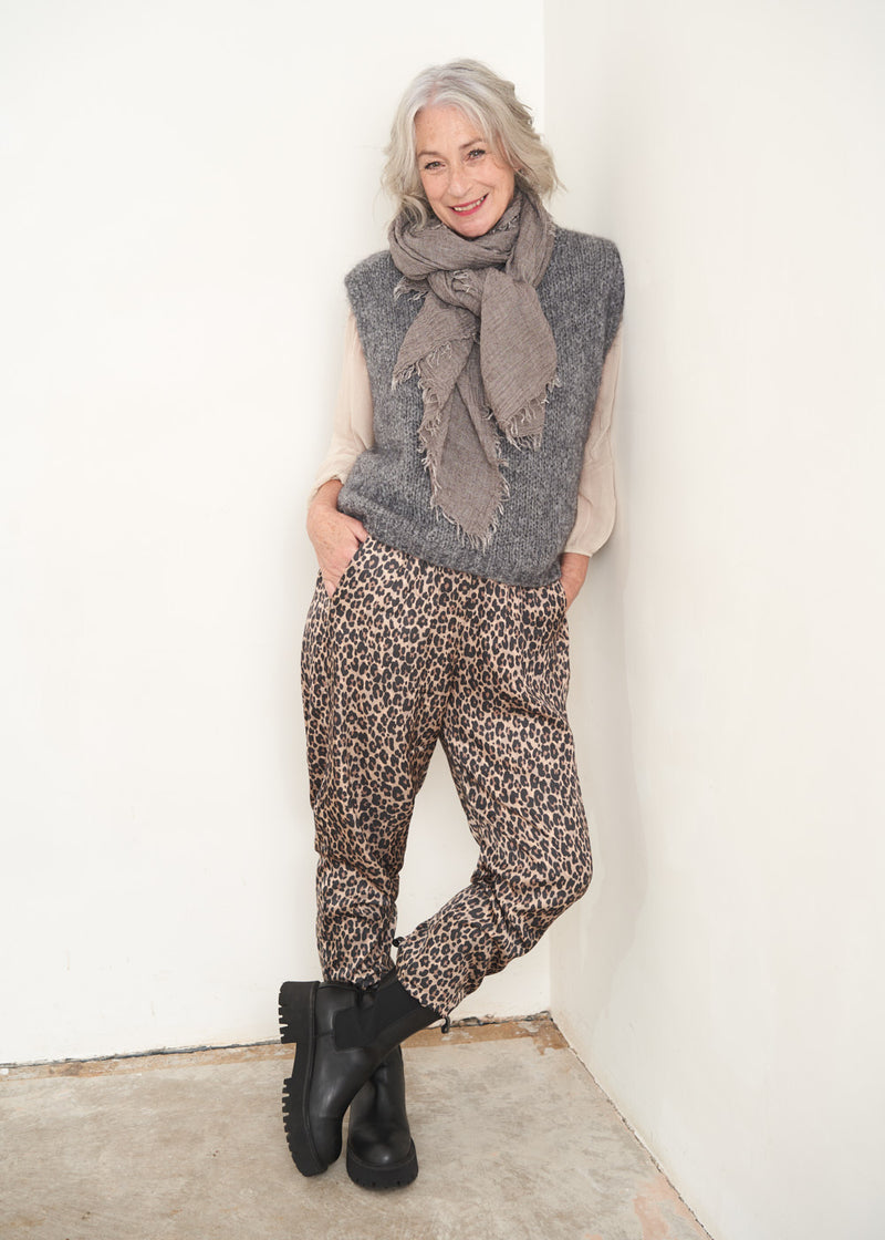 Satin leopard print trousers
