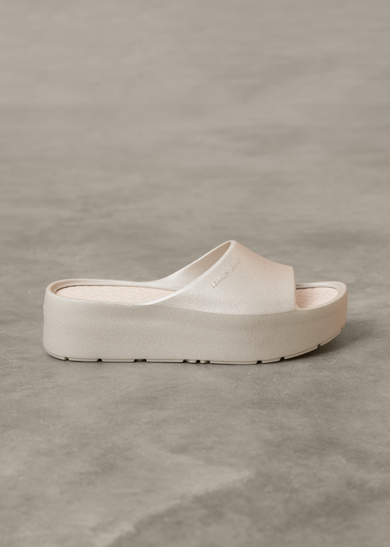 Champagne platform slide sandals