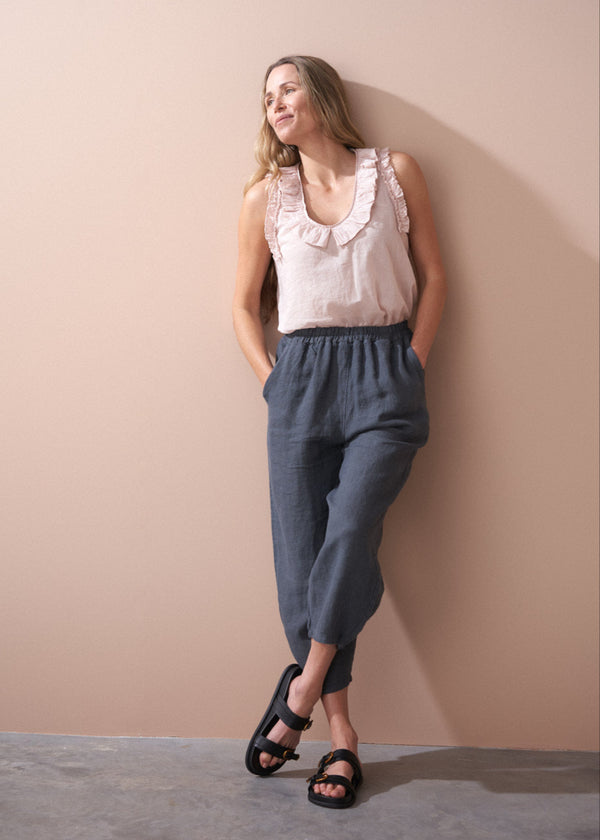 Pale pink ruffle trim light cotton vest top