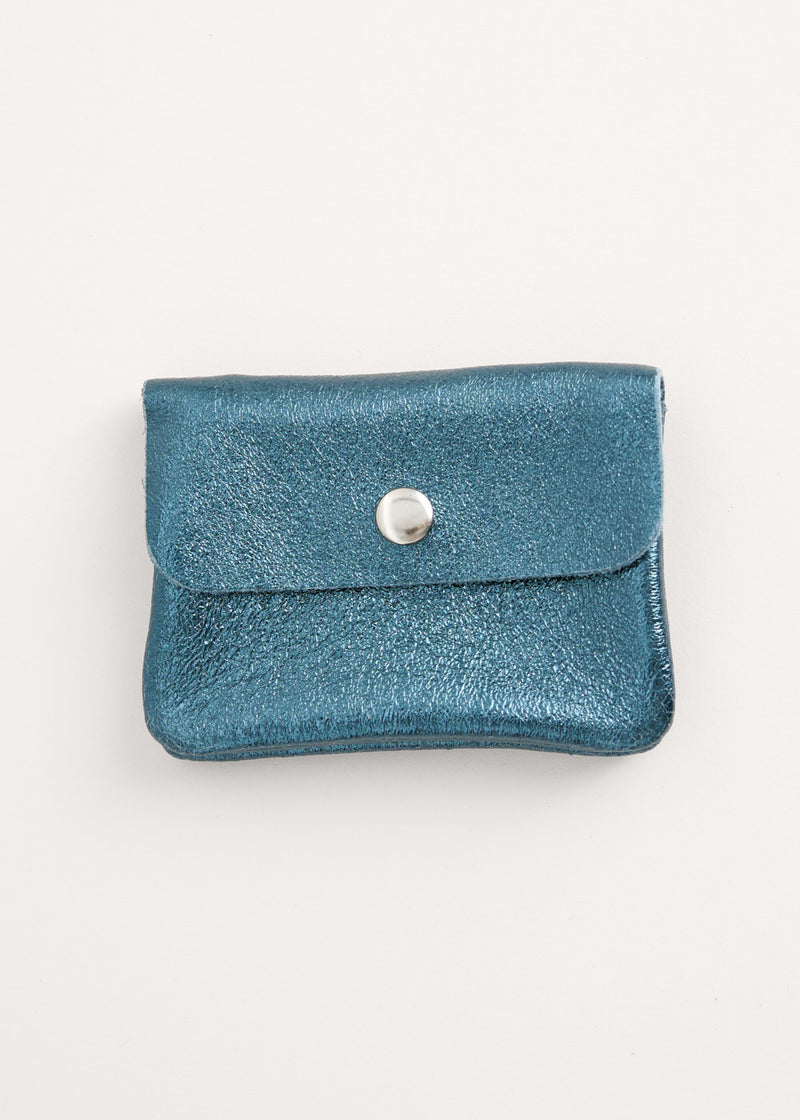 Teal metallic leather coin purse