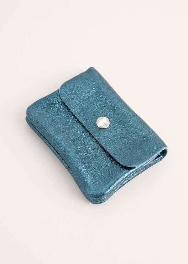 Teal metallic leather coin purse