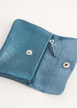 Teal metallic leather coin purse