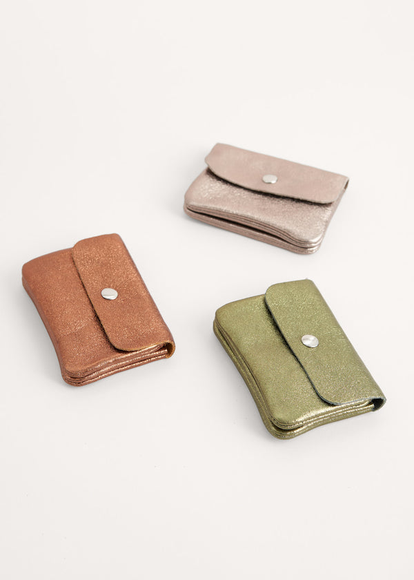Green metallic leather coin purse