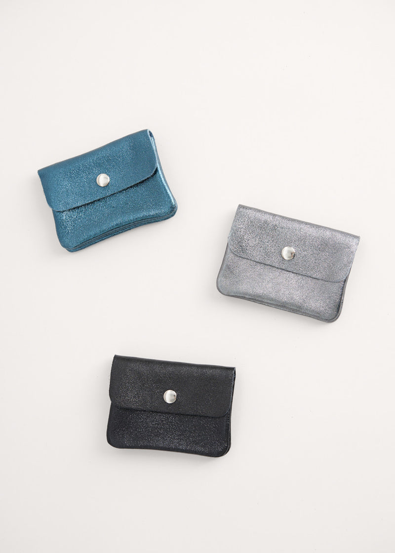Teal metallic leather coin purse