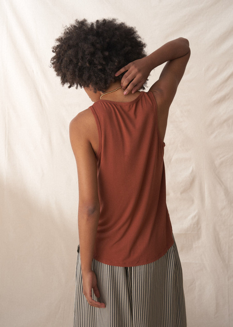 Soft rust brown jersey vest top