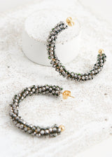 Grey crystal beaded hoop earrings