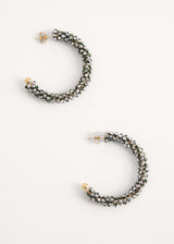 Grey crystal beaded hoop earrings