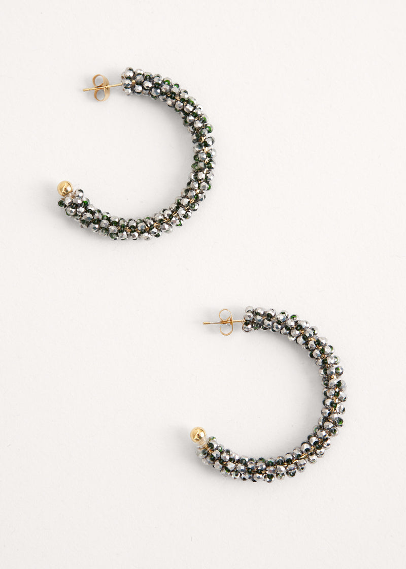 Grey crystal beaded hoop earrings