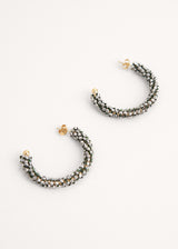 Grey crystal beaded hoop earrings