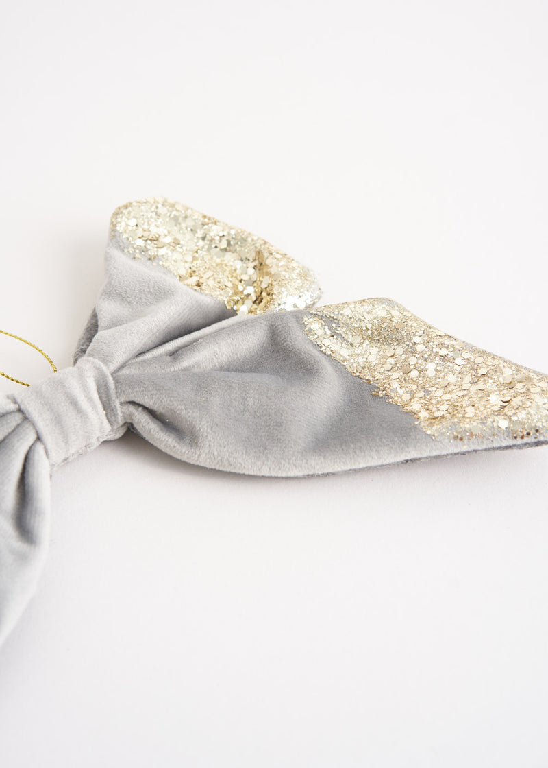 Grey velvet glitter bow