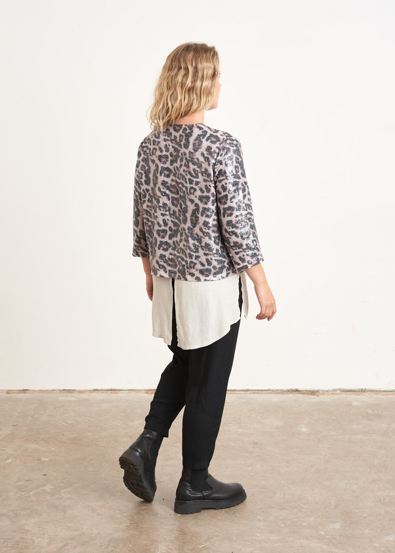 Light pink leopard print sequin jacket
