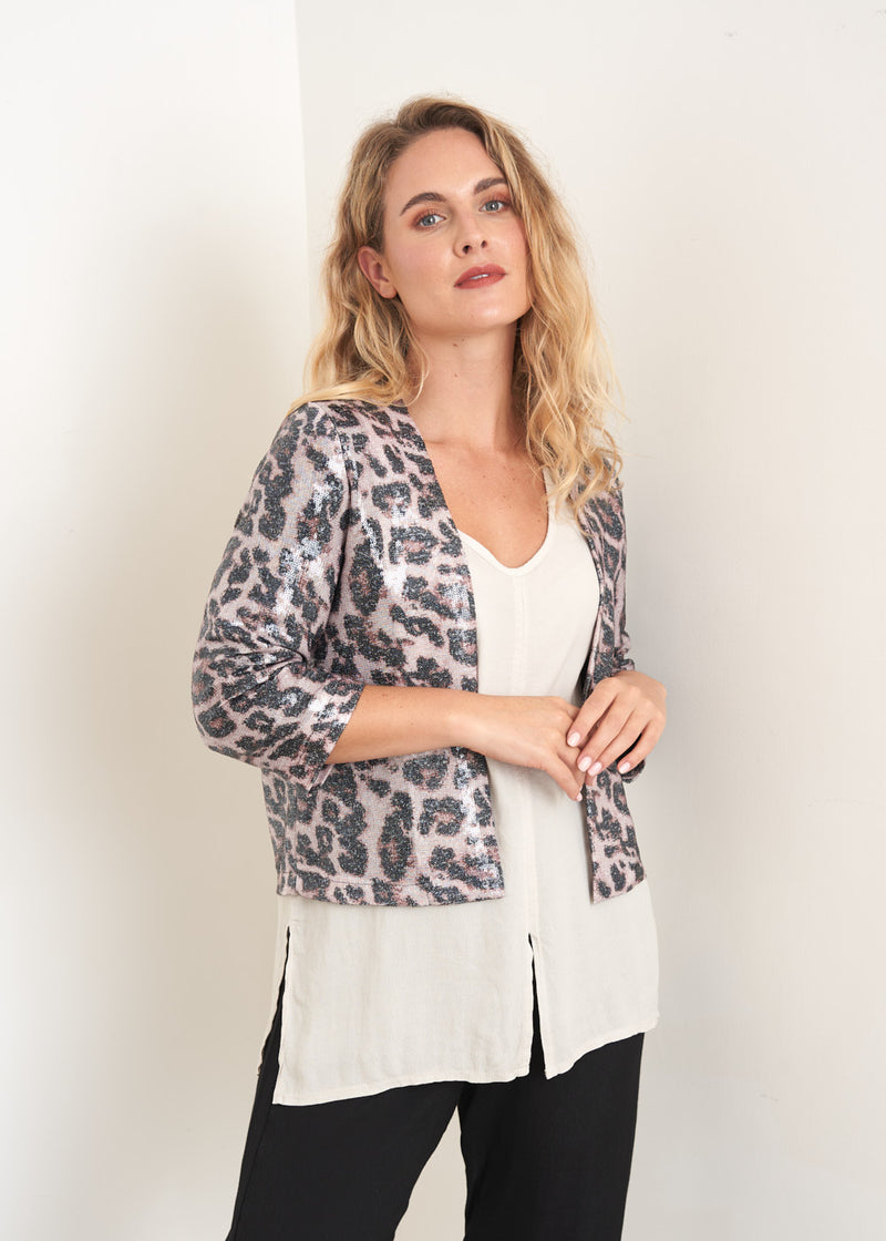 Light pink leopard print sequin jacket