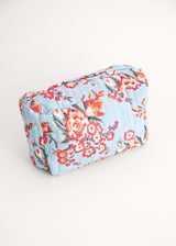 Pale blue and red cherry blossom wash bag