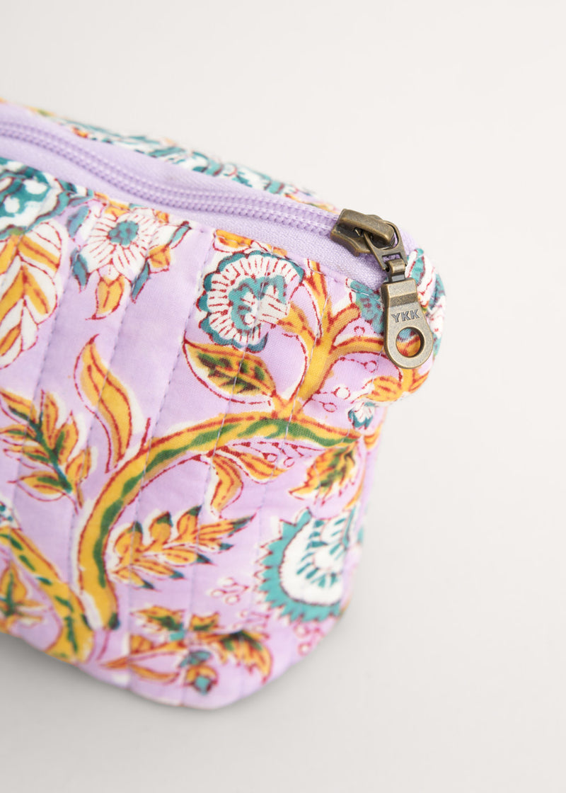 Lilac purple floral quilted wash bag