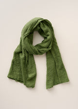 An olive green crinkled gauze scarf