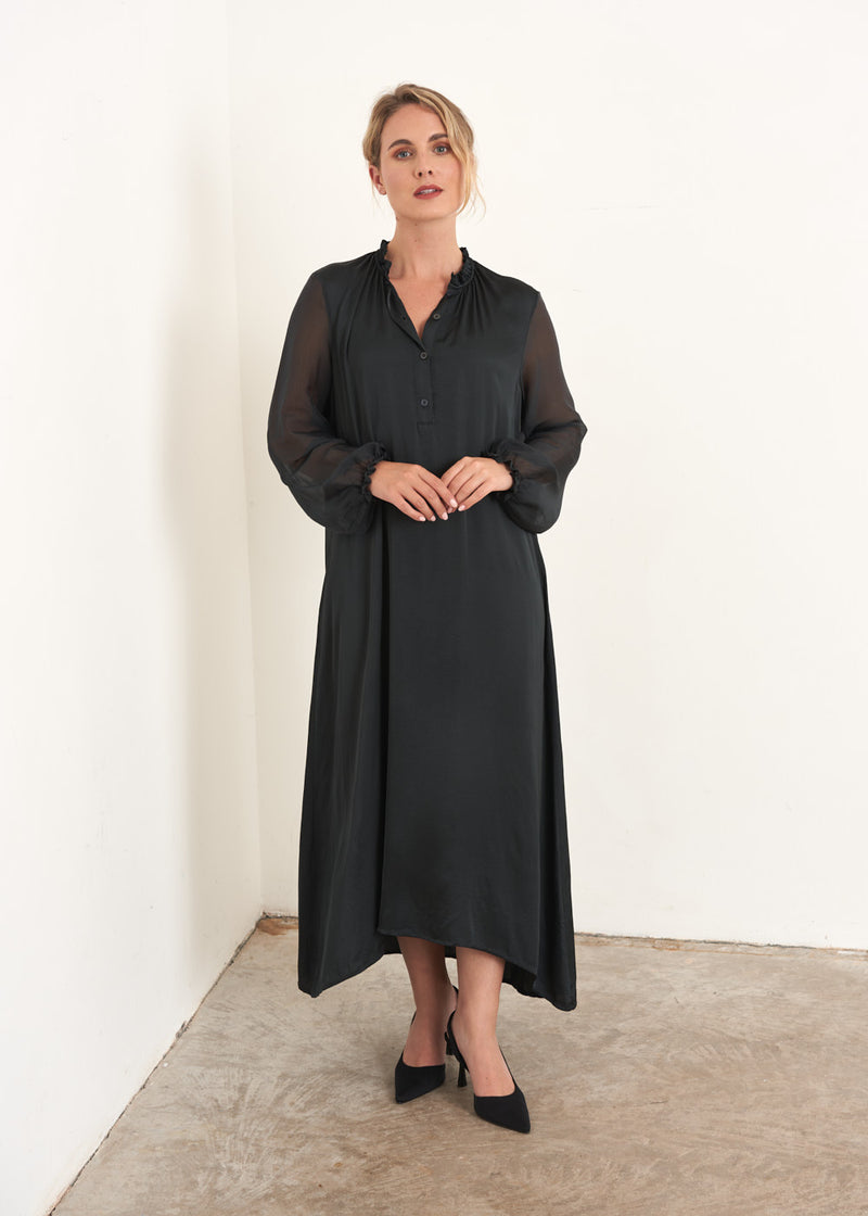 Black sheer sleeve maxi dress