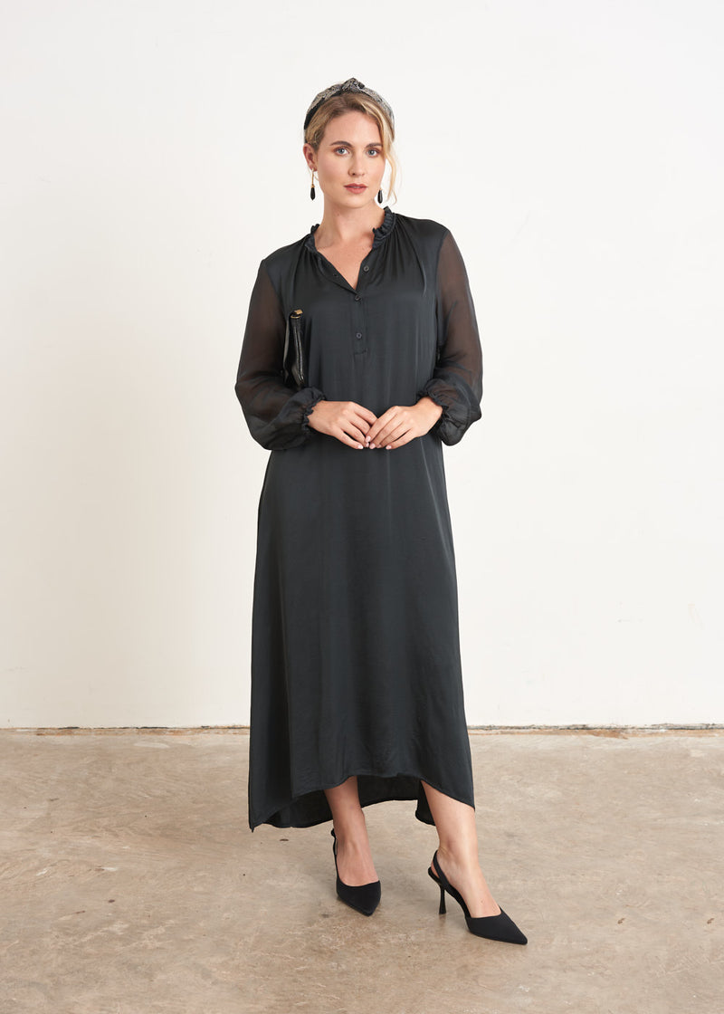 Black sheer sleeve maxi dress