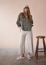 Green and oatmeal check cotton shirt