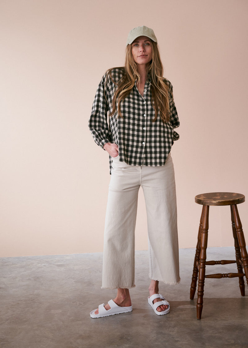 Green and oatmeal check cotton shirt