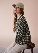 Green and oatmeal check cotton shirt