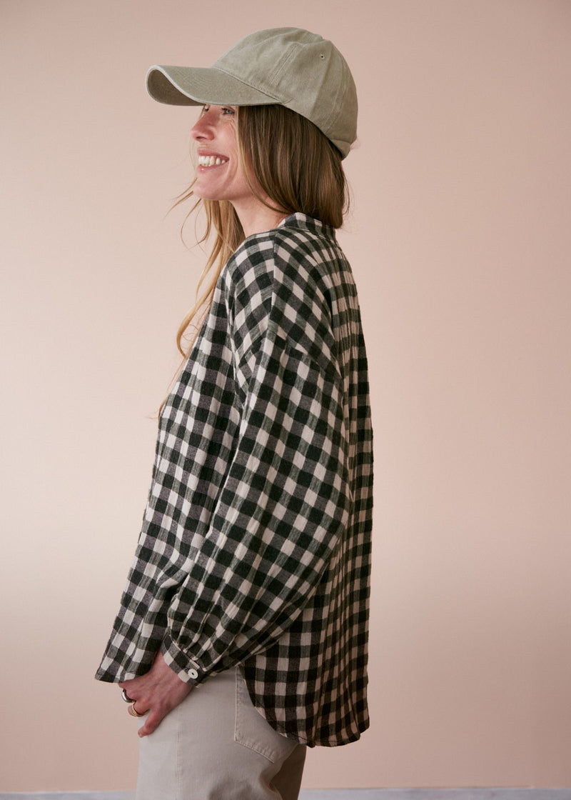 Yvette Soft Check Shirt - Khaki | Tops & Blouses | BUSBY & FOX