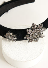 Black crystal velvet headband