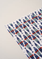 Waffle beach towel with blue and red fish pattern