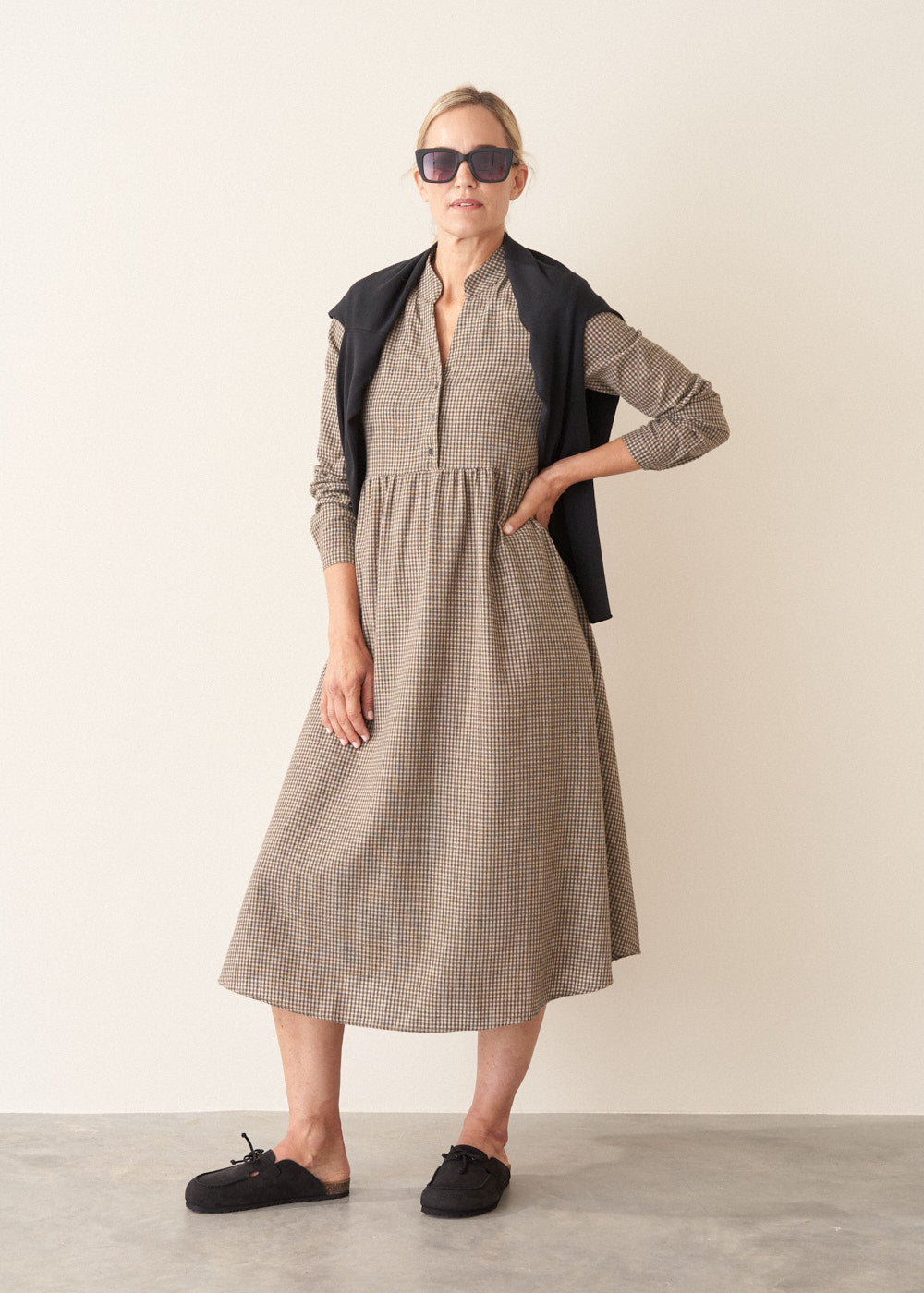 Camilla Check Button Up Dress - Khaki