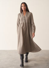 CAMILLE CHECK BUTTON UP DRESS - KHAKI