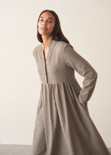CAMILLE CHECK BUTTON UP DRESS - KHAKI