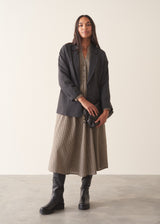 CAMILLE CHECK BUTTON UP DRESS - KHAKI