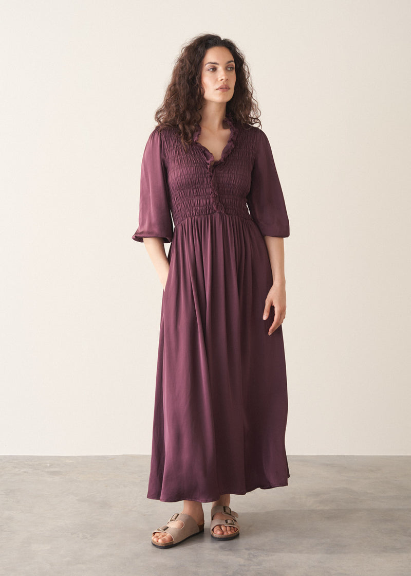Cecily Satin Dress - Plum | Dresses