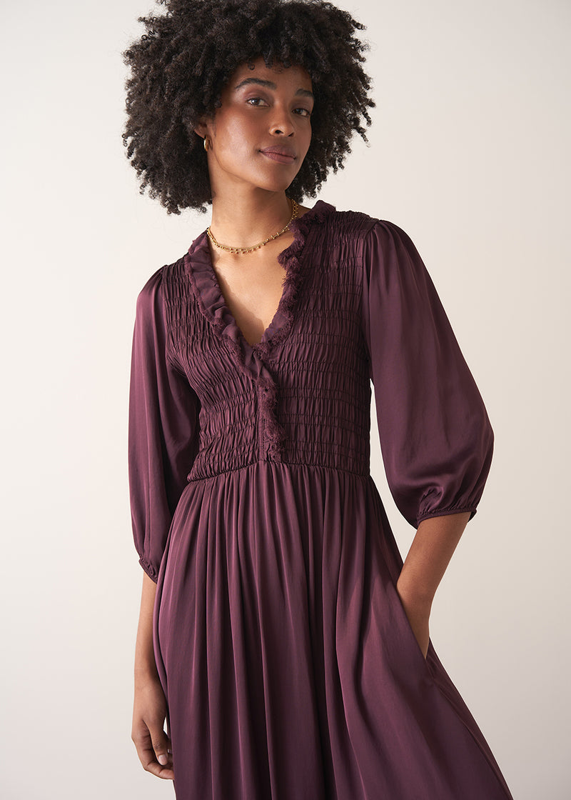 Cecily Satin Dress - Plum | Dresses