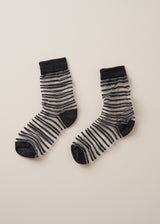 Black and sheer striped cotton blend ankle socks with ribbed hem
