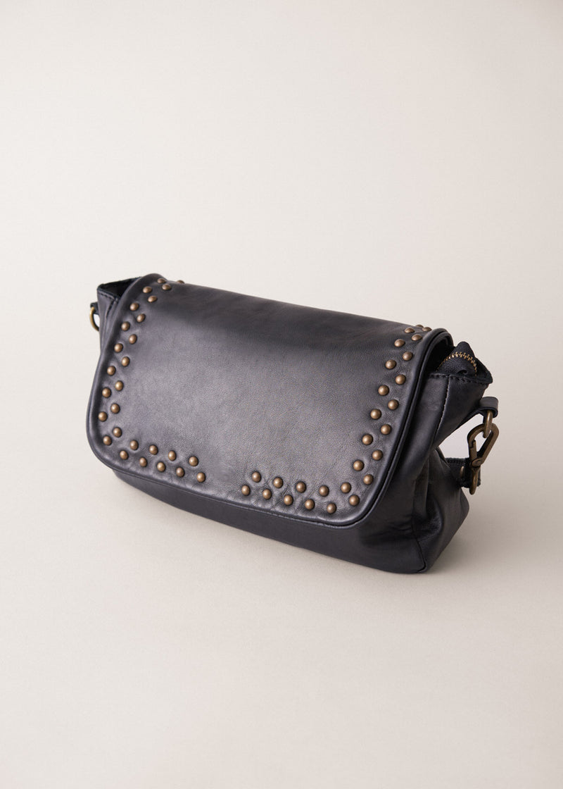 Black leather bag with gold stud detail