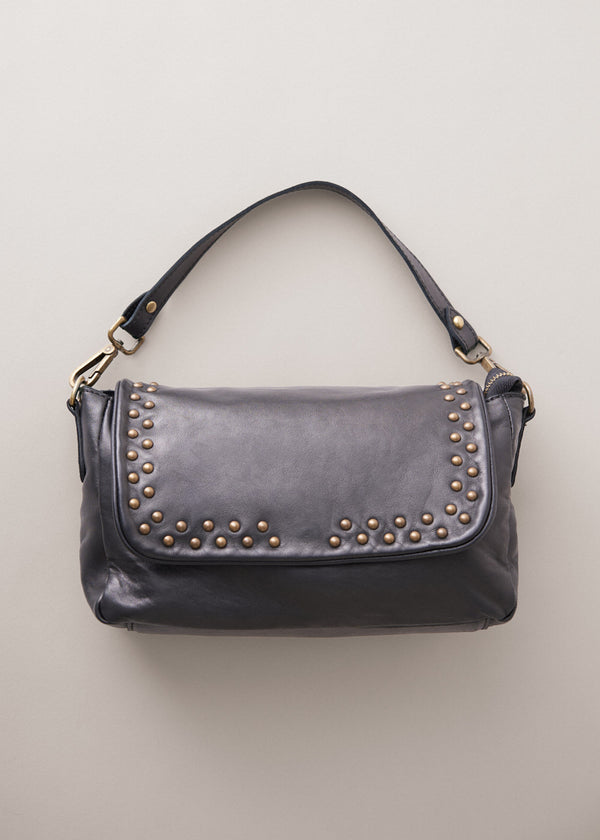 Black leather bag with gold stud detail