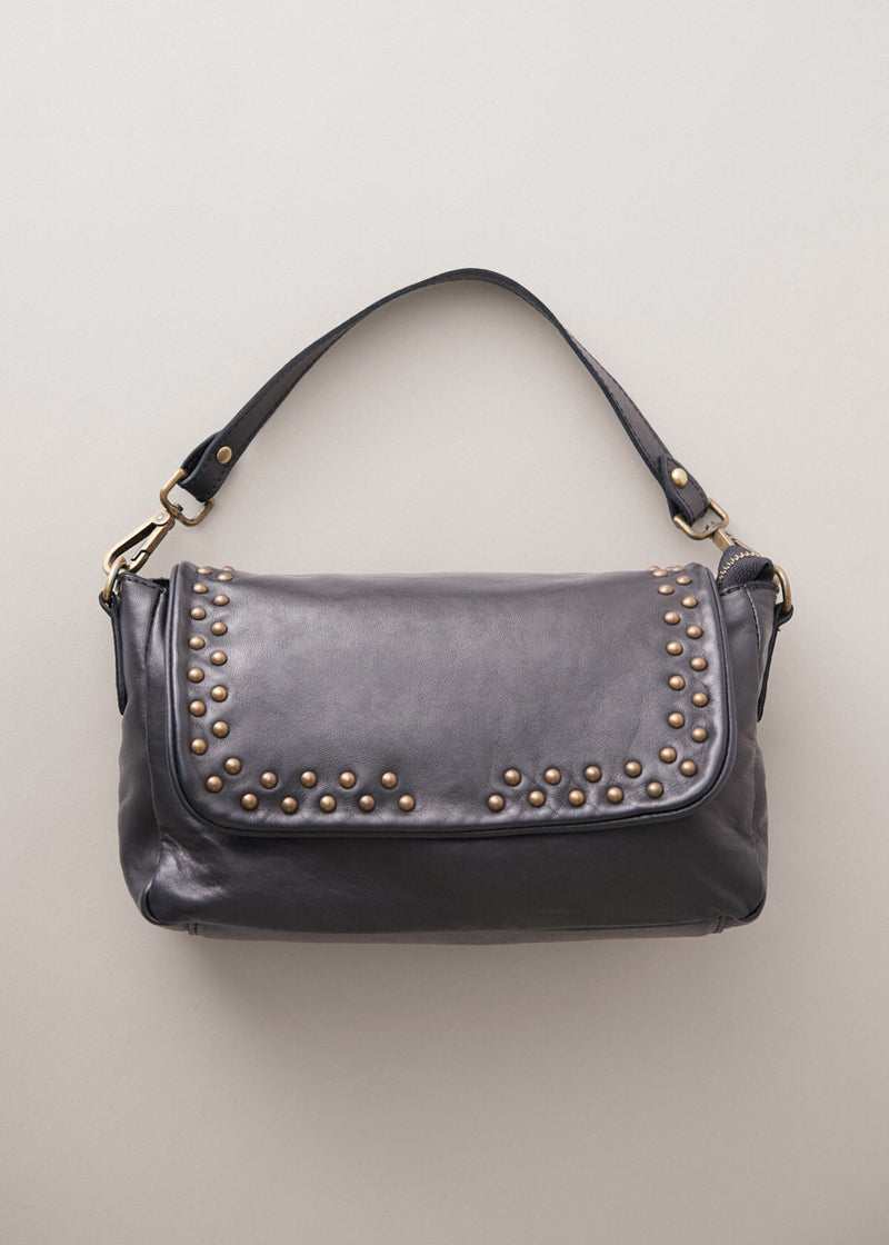 Black leather bag with gold stud detail