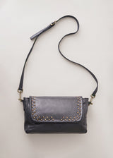 Black leather bag with gold stud detail
