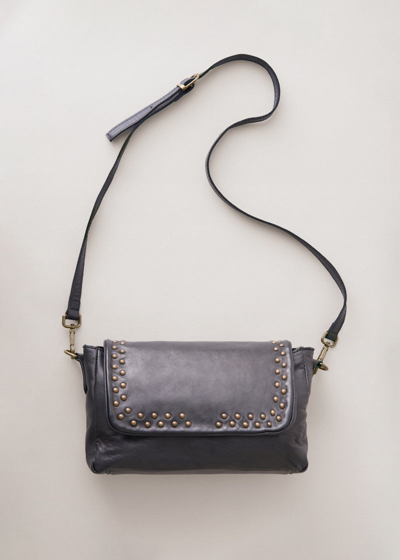 Black leather bag with gold stud detail