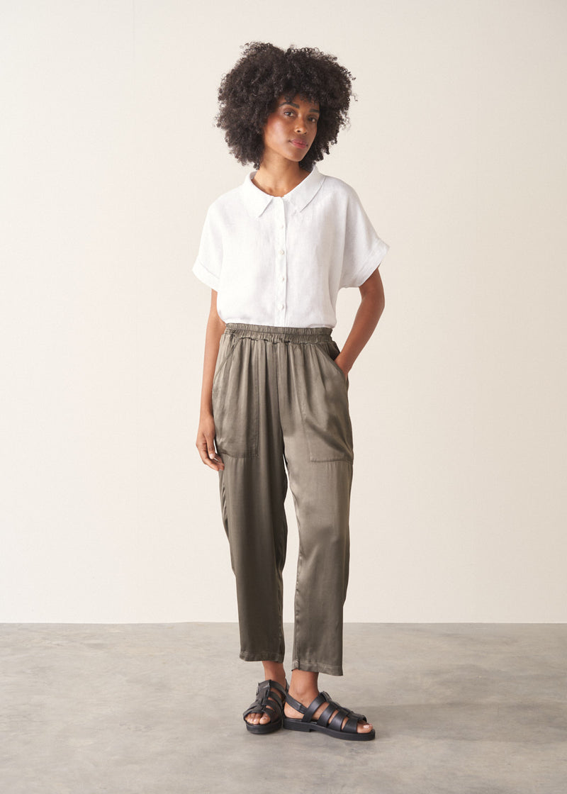 Cypress Satin Cargo Trousers - Khaki | Bottoms – Busby & Fox