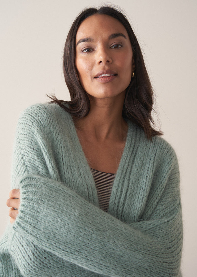 Dina Chunky Knit Cardigan - Mint | Knitwear – Busby & Fox