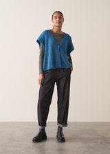 Bright blue knitted sleevless waistcoat