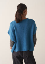 Bright blue knitted sleevless waistcoat