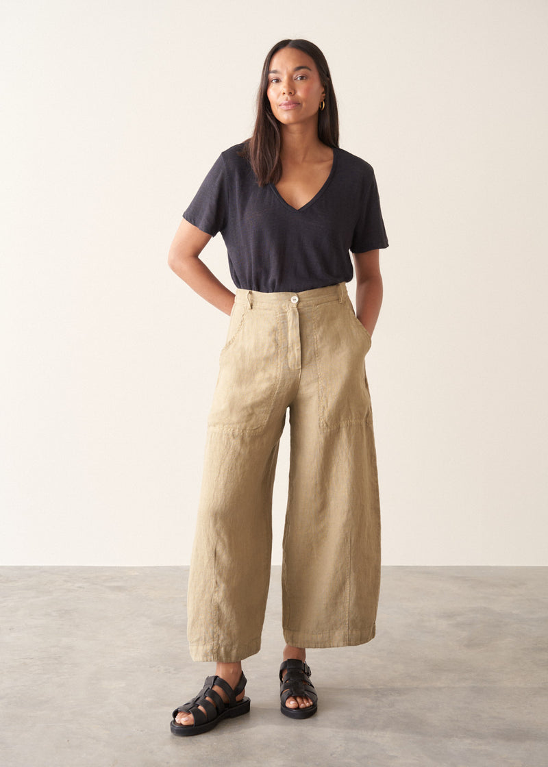 Elizabeth Linen Cargo Trousers - Light Khaki | Bottoms – Busby & Fox