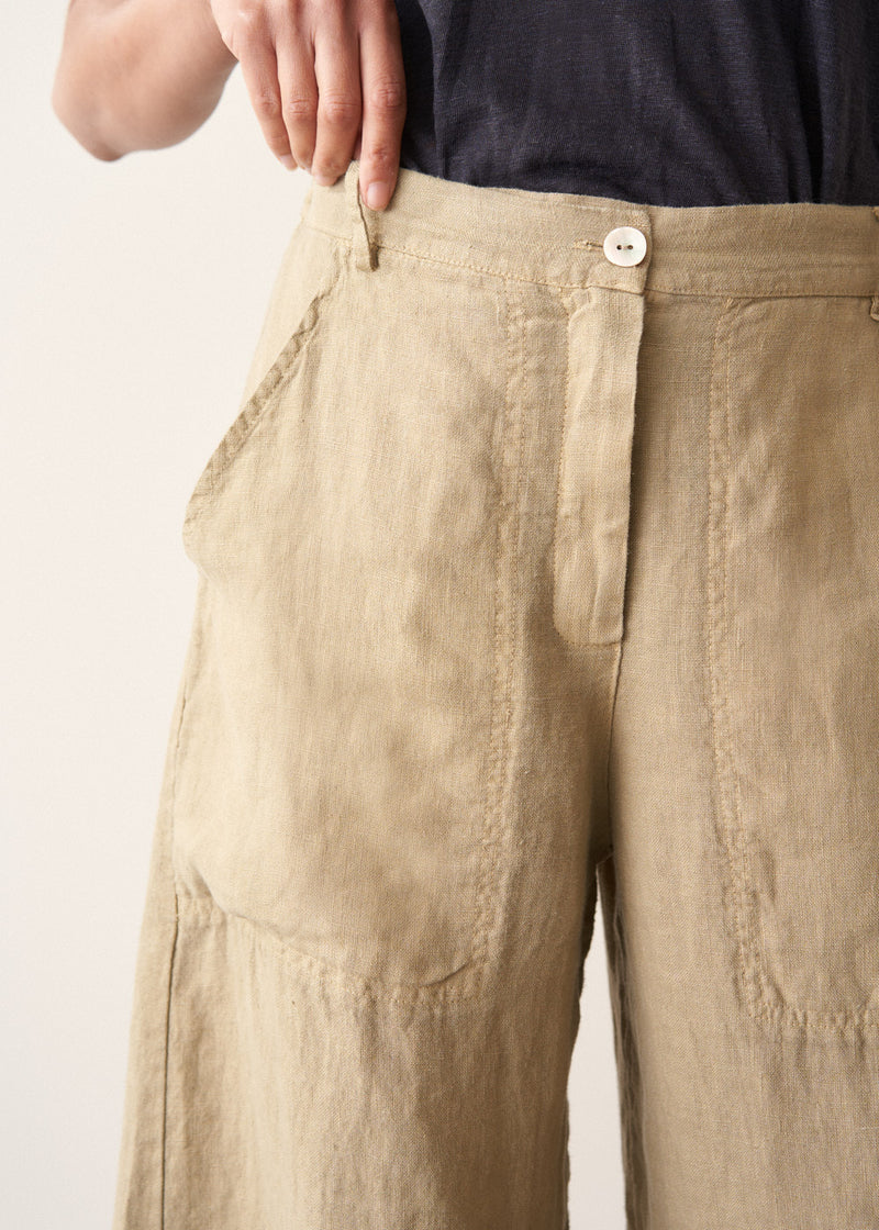 Elizabeth Linen Cargo Trousers - Light Khaki | Bottoms – Busby & Fox