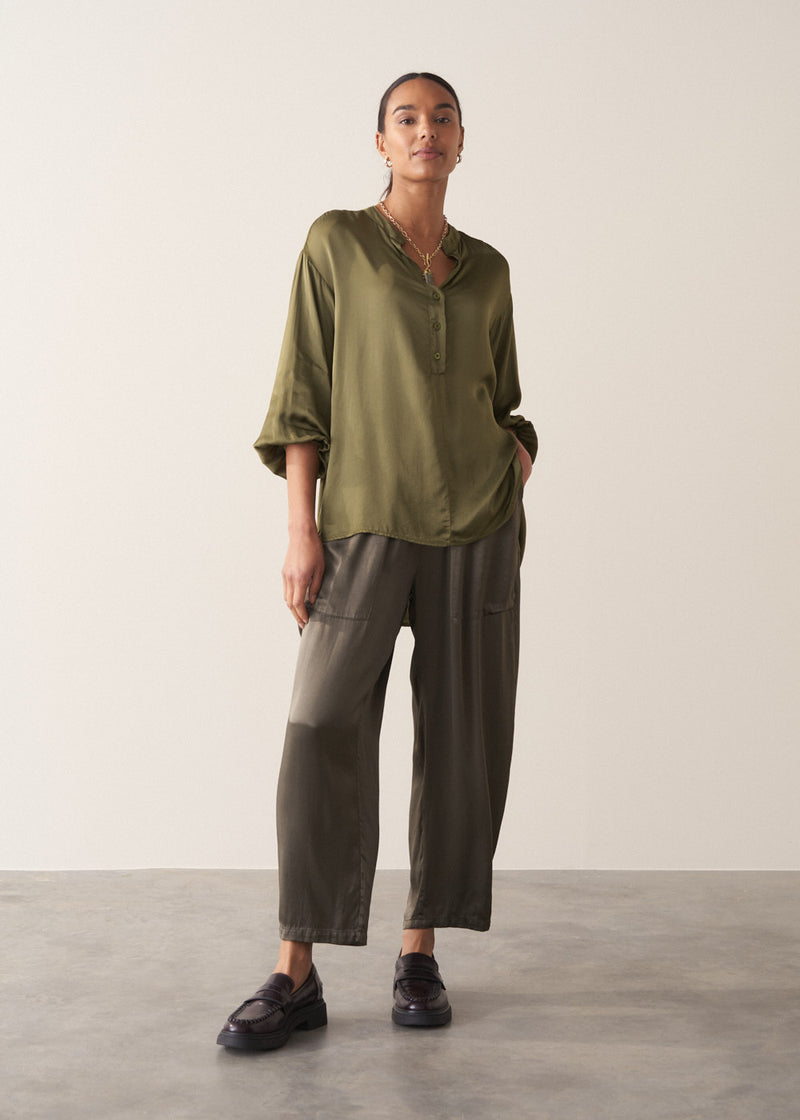 Khaki green satin shirt