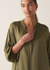 Khaki green satin shirt